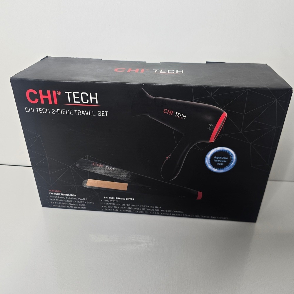 CHI Tech 2-Piece Travel Set Hair Dryer Flat Iron & EOS Fusion Flat Iron Bundle